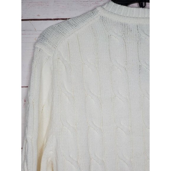 Vintage Express Crew Neck Med White Cable Knit Long Sleeve Pullover Sweater - Picture 10 of 12